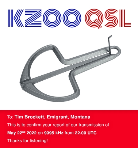 QSL from KZOO on May 22, 2022