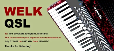 QSL from WELK on July 3, 2022