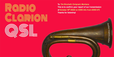 QSL from Radio Clarion on October 16, 2022