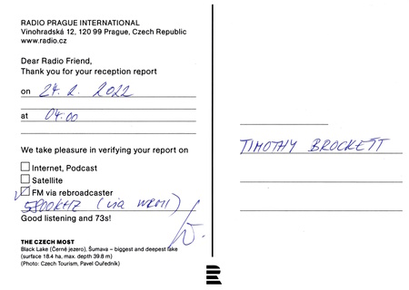 QSL from Radio Prague