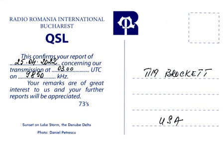 QSL from Radio Romania