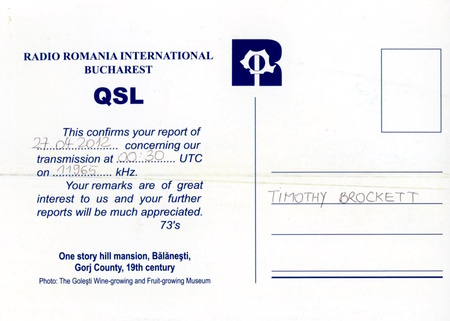 QSL from Radio Romania