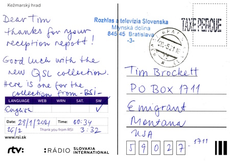 QSL from Radio Slovakia