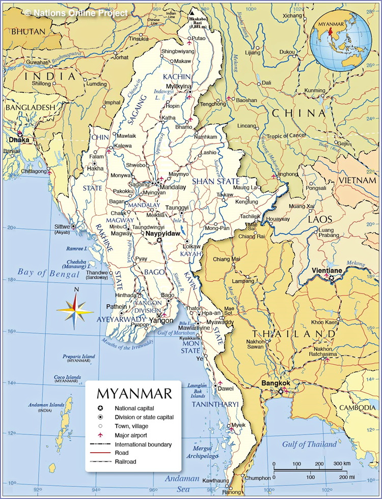 Political map of Myanmar